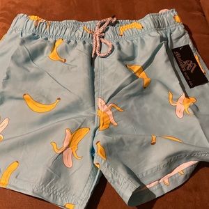 Swim truck light blue with bananas printed